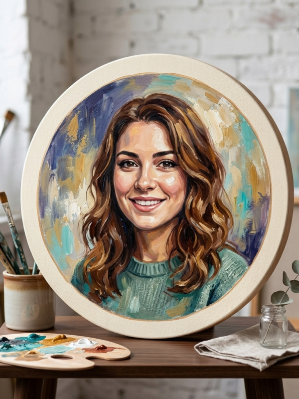 Handmade Acrylic Round Canvas Portrait